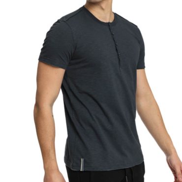 ΑΝΔΡΙΚΟ ΒΑΜΒΑΚΕΡΟ T-SHIRT PACO BUTTONS ΑΝΘΡΑΚΙ 2431027