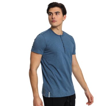ΑΝΔΡΙΚΟ ΒΑΜΒΑΚΕΡΟ T-SHIRT PACO BUTTONS ΜΠΛΕ ΡΑΦ 2431027