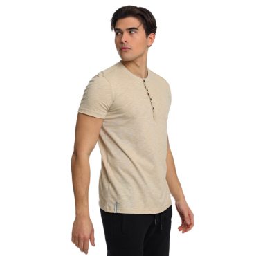 ΑΝΔΡΙΚΟ ΒΑΜΒΑΚΕΡΟ T-SHIRT PACO BUTTONS ΜΠΕΖ 2431027