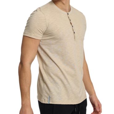 ΑΝΔΡΙΚΟ ΒΑΜΒΑΚΕΡΟ T-SHIRT PACO BUTTONS ΜΠΕΖ 2431027