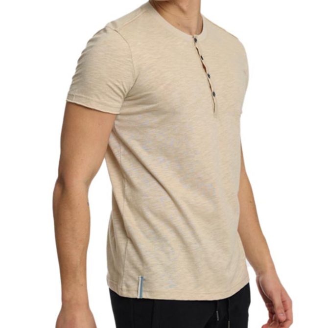 ΑΝΔΡΙΚΟ ΒΑΜΒΑΚΕΡΟ T-SHIRT PACO BUTTONS ΜΠΕΖ 2431027
