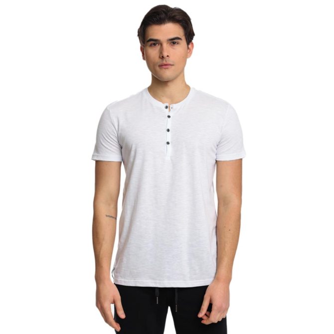 ΑΝΔΡΙΚΟ ΒΑΜΒΑΚΕΡΟ T-SHIRT PACO BUTTONS ΑΣΠΡΟ 2431027