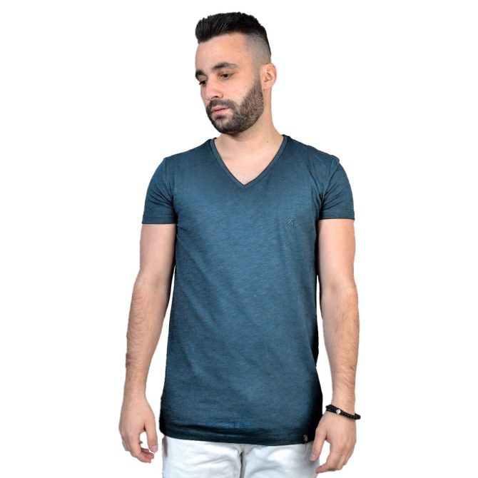 ΑΝΔΡΙΚΟ ΒΑΜΒΑΚΕΡΟ T-SHIRT PACO BSC V NECK PRINT ΜΠΛΕ ΡΑΦ 2431821
