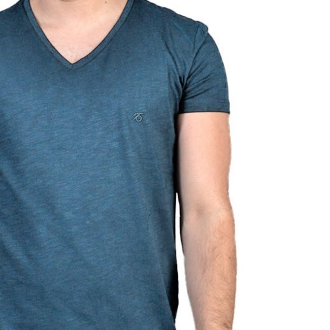 ΑΝΔΡΙΚΟ ΒΑΜΒΑΚΕΡΟ T-SHIRT PACO BSC V NECK PRINT ΜΠΛΕ ΡΑΦ 2431821