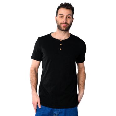 ΑΝΔΡΙΚΟ ΒΑΜΒΑΚΕΡΟ T-SHIRT PACO BUTTONS ΜΑΥΡΟ 2531028