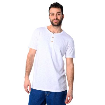 ΑΝΔΡΙΚΟ ΒΑΜΒΑΚΕΡΟ T-SHIRT PACO BUTTONS ΑΣΠΡΟ 2531028