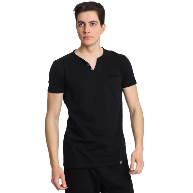 ΑΝΔΡΙΚΟ ΒΑΜΒΑΚΕΡΟ T-SHIRT PACO BSC V NECK PRINT ΜΑΥΡΟ 2431823