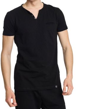 ΑΝΔΡΙΚΟ ΒΑΜΒΑΚΕΡΟ T-SHIRT PACO BSC V NECK PRINT ΜΑΥΡΟ 2431823