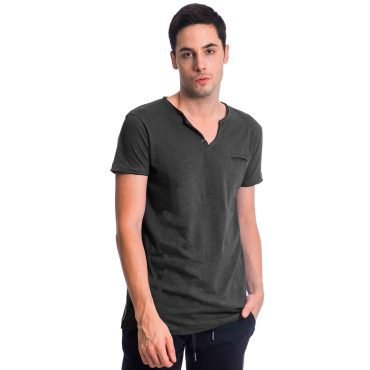 ΑΝΔΡΙΚΟ ΒΑΜΒΑΚΕΡΟ T-SHIRT PACO BSC V NECK PRINT ΑΝΘΡΑΚΙ 2431823