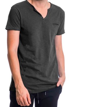 ΑΝΔΡΙΚΟ ΒΑΜΒΑΚΕΡΟ T-SHIRT PACO BSC V NECK PRINT ΑΝΘΡΑΚΙ 2431823
