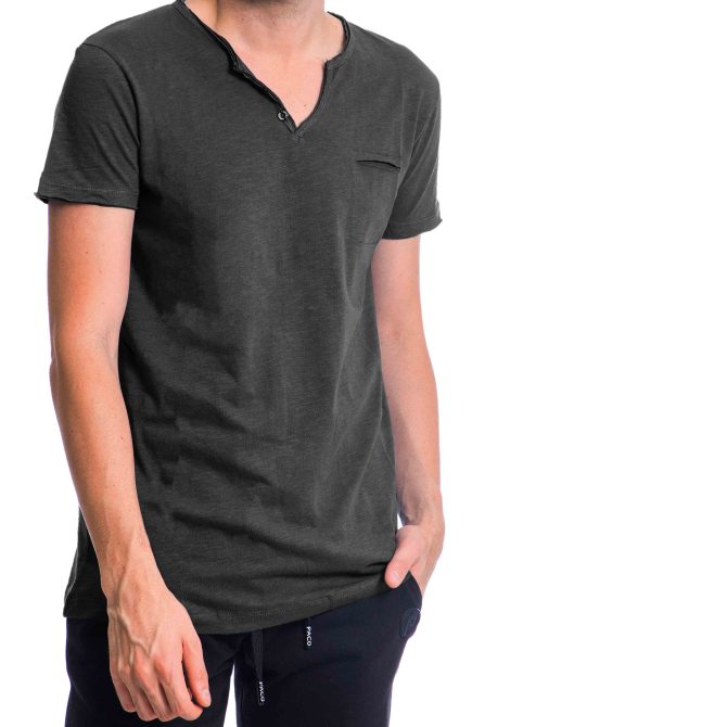 ΑΝΔΡΙΚΟ ΒΑΜΒΑΚΕΡΟ T-SHIRT PACO BSC V NECK PRINT ΑΝΘΡΑΚΙ 2431823