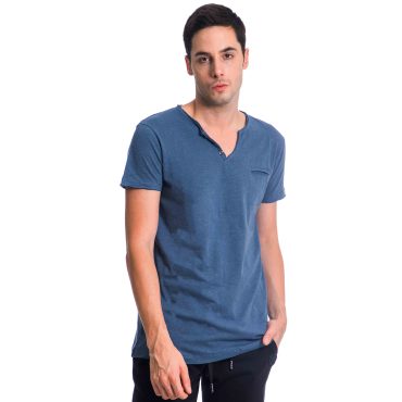 ΑΝΔΡΙΚΟ ΒΑΜΒΑΚΕΡΟ T-SHIRT PACO BSC V NECK PRINT ΜΠΛΕ ΡΑΦ 2431823