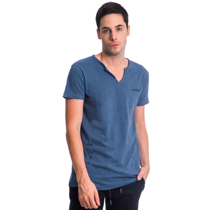 ΑΝΔΡΙΚΟ ΒΑΜΒΑΚΕΡΟ T-SHIRT PACO BSC V NECK PRINT ΜΠΛΕ ΡΑΦ 2431823