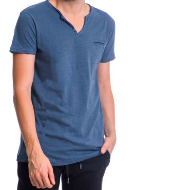 ΑΝΔΡΙΚΟ ΒΑΜΒΑΚΕΡΟ T-SHIRT PACO BSC V NECK PRINT ΜΠΛΕ ΡΑΦ 2431823