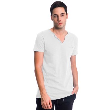 ΑΝΔΡΙΚΟ ΒΑΜΒΑΚΕΡΟ T-SHIRT PACO BSC V NECK PRINT ΑΣΠΡΟ 2431823