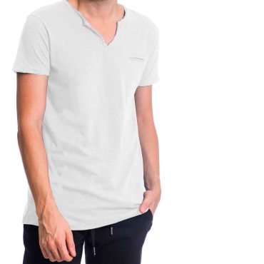 ΑΝΔΡΙΚΟ ΒΑΜΒΑΚΕΡΟ T-SHIRT PACO BSC V NECK PRINT ΑΣΠΡΟ 2431823
