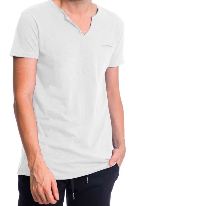 ΑΝΔΡΙΚΟ ΒΑΜΒΑΚΕΡΟ T-SHIRT PACO BSC V NECK PRINT ΑΣΠΡΟ 2431823