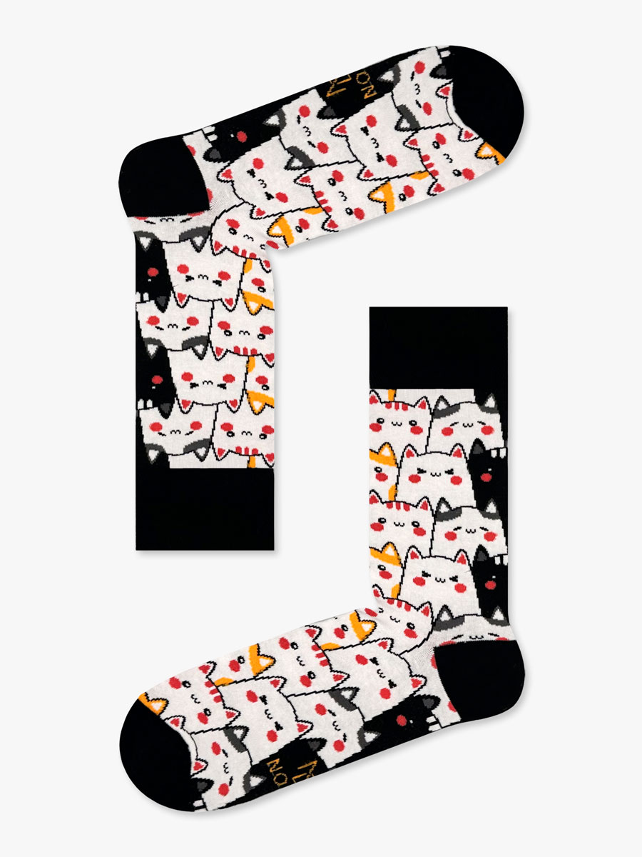 Κάλτσα Βαμβακερή με Σχέδια Cat Pattern NODO - Image 4