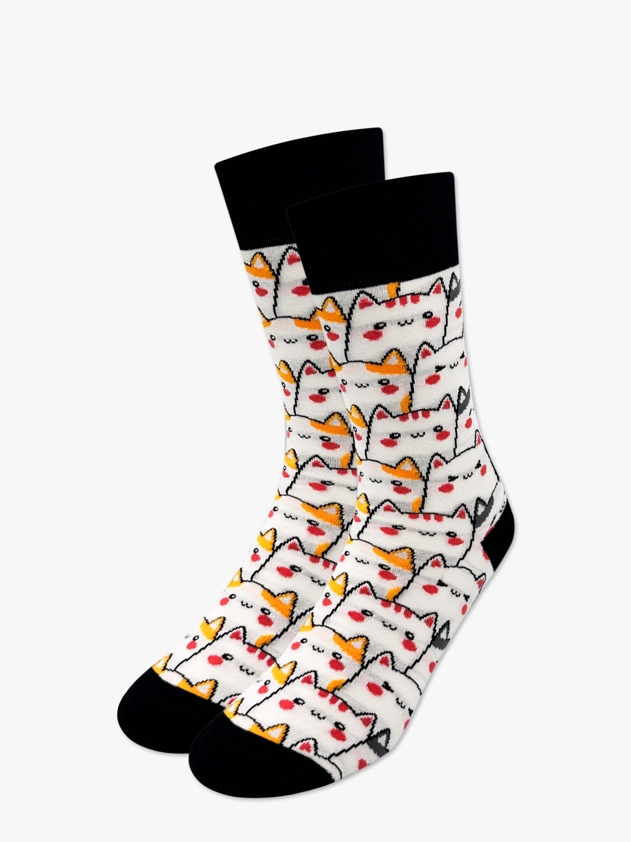 Κάλτσα Βαμβακερή με Σχέδια Cat Pattern NODO - Image 5