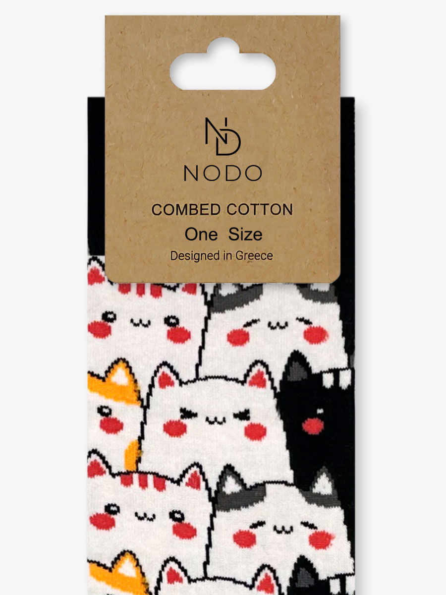 Κάλτσα Βαμβακερή με Σχέδια Cat Pattern NODO - Image 6
