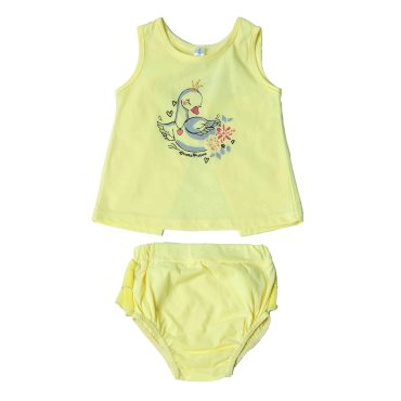 BEBE ΒΑΜΒΑΚΕΡΟ ΣΕΤ ΑΜΑΝΙΚΟ T-SHIRT ΜΕ ΒΡΑΚΑΚΙ ΓΙΑ ΚΟΡΙΤΣΙ DREAMS SWAN ΚΙΤΡΙΝΟ 13598