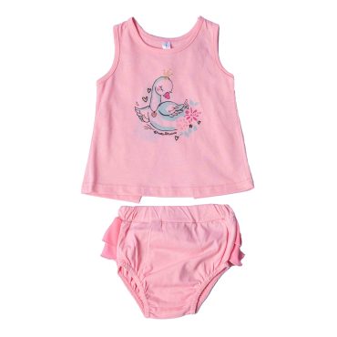 BEBE ΒΑΜΒΑΚΕΡΟ ΣΕΤ ΑΜΑΝΙΚΟ T-SHIRT ΜΕ ΒΡΑΚΑΚΙ ΓΙΑ ΚΟΡΙΤΣΙ DREAMS SWAN ΡΟΖ 13598