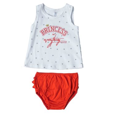 BEBE ΒΑΜΒΑΚΕΡΟ ΣΕΤ ΑΜΑΝΙΚΟ T-SHIRT ΜΕ ΒΡΑΚΑΚΙ ΓΙΑ ΚΟΡΙΤΣΙ DREAMS PRINCESS ΑΣΠΡΟ 13599