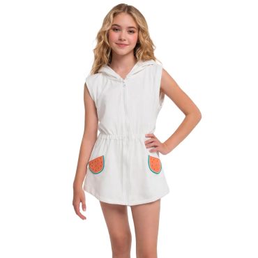 ΠΑΙΔΙΚΟ BEACH COVER-UP ΓΙΑ ΚΟΡΙΤΣΙ ΜΕ ΚΟΥΚΟΥΛΑ JOYCE WATERMELON ΑΣΠΡΟ 2645808