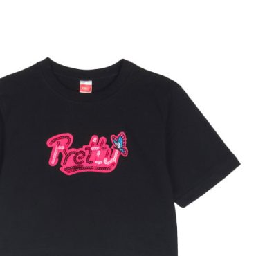 ΒΑΜΒΑΚΕΡΟ ΚΟΝΤΟΜΑΝΙΚΟ T-SHIRT CROP ΓΙΑ ΚΟΡΙΤΣΙ JOYCE PRETTY BEDAZZLE ΜΑΥΡΟ 2513507