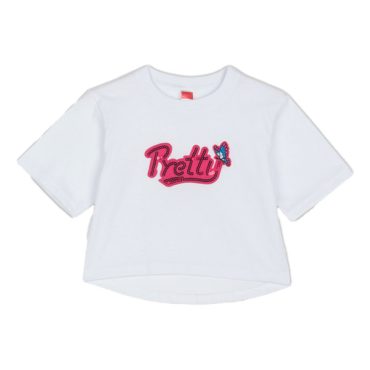 ΒΑΜΒΑΚΕΡΟ ΚΟΝΤΟΜΑΝΙΚΟ T-SHIRT CROP ΓΙΑ ΚΟΡΙΤΣΙ JOYCE PRETTY BEDAZZLE ΑΣΠΡΟ 2513507